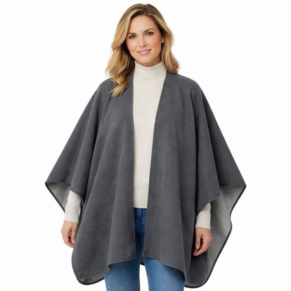Woolrich Reversible Gray Poncho One Size Wool Blend Open Front Cape
